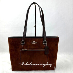 COACH Station Tote Bag In Suede/Gold/Vintage Brown CCC77 NWT